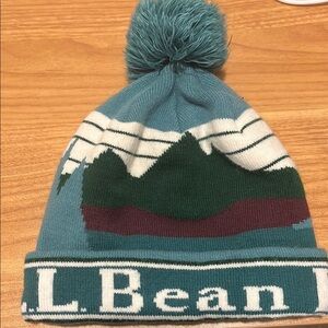 L.L. Bean' Blue and Green Pom-Pom Beanie